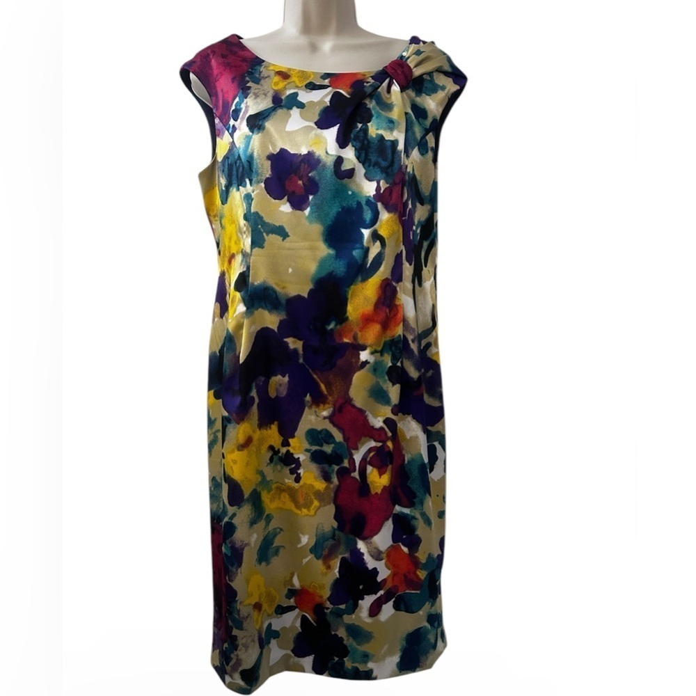 Evan-Picone Womenās Size 12 Floral Sleeveless Colorful Midi Dress Side Zipper